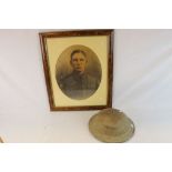 A World War Two / WW2 British Soldiers Helmet Together With A Framed And Glazed World War One