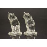 Pair of Art Deco moulded Glass Cat Car Mascots, both marked "M Model" and standing approx 7cm