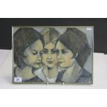 M Wieland oil on board portrait of three girls signed and dated 63