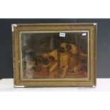 Victorian Print of Two Pug Dogs and a Cat, 34cms x 49cms, framed and glazed