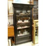 Large 19th century Veneered Display Cabinet with Single Glazed Door opening to reveal three