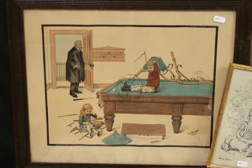 Three Early 20th century ' Tuss ' Billiard Room Humorous Prints, Oak Framed and Glazed together with - Image 2 of 5