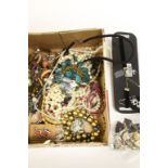 Box of various costume jewellery to include silver necklaces and 7 brooches etc