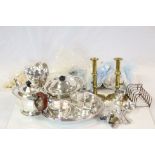 Collection of vintage Silver plate etc to include Tea set, Cutlery & a pair of Brass candlesticks