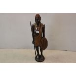 Large African Wooden Carved Warrior Figure, 94cms high