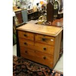 19th century Pine Cottage Chest of Two Short and Two Long Drawers on Bun Feet