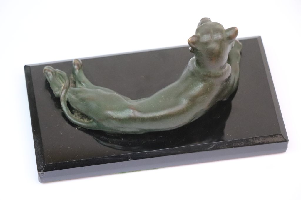 Patinated Bronze model of a Lioness on Deco style black base, approx 14 x 7.5 x 7cm at the widest - Image 7 of 8