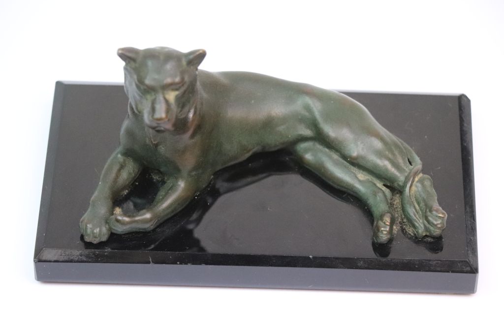 Patinated Bronze model of a Lioness on Deco style black base, approx 14 x 7.5 x 7cm at the widest - Image 8 of 8