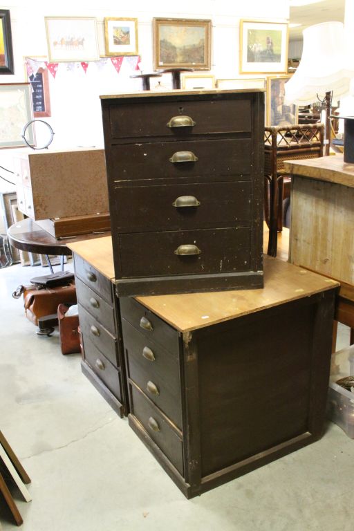 Set of Three Late 19th / Early 20th century Pine Four Drawer Chests with Cup Handles, 61cms wide x