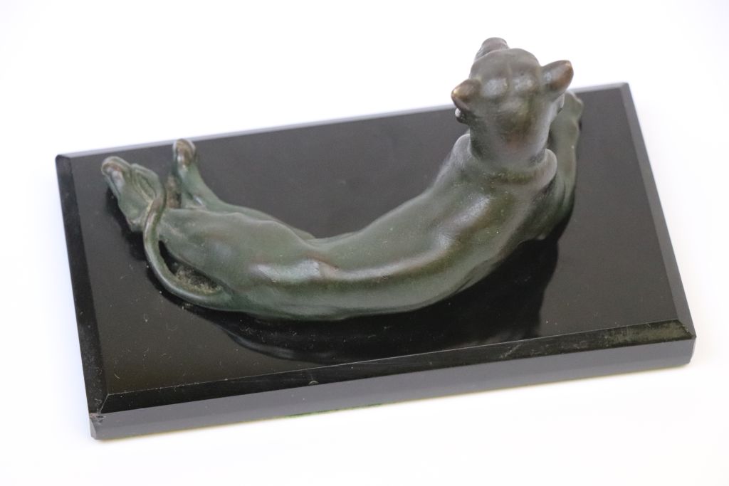 Patinated Bronze model of a Lioness on Deco style black base, approx 14 x 7.5 x 7cm at the widest - Image 6 of 8