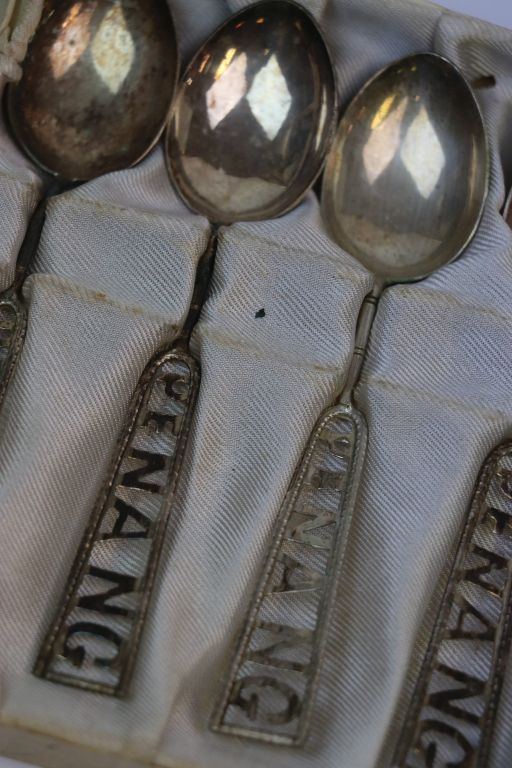 White metal set of six Oriental Teaspoons, the handles marked "Penang" plus a Hallmarked Silver - Image 5 of 5