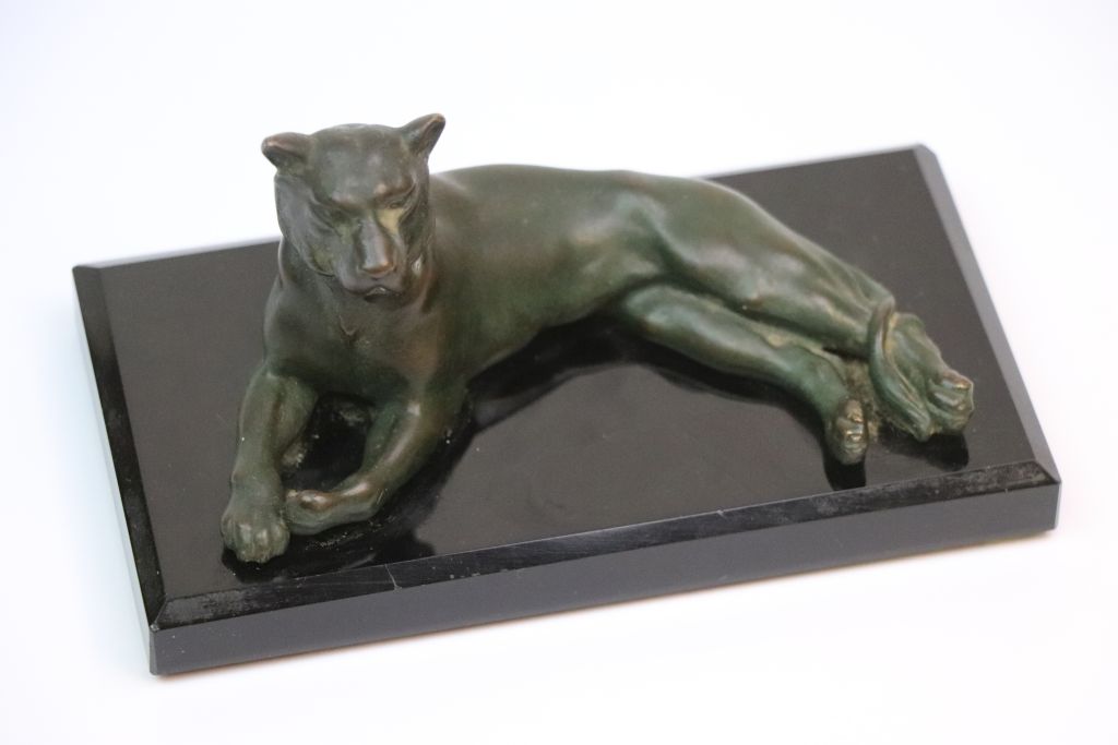 Patinated Bronze model of a Lioness on Deco style black base, approx 14 x 7.5 x 7cm at the widest - Image 3 of 8
