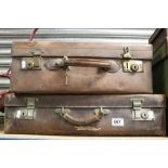 Vintage Leather Suitcase, Canvas Covered Square Case and Two Further Cases