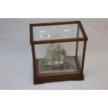 Wood & Glass cased Japanese 950 Hallmarked Silver model of a Yacht by "Seki Takehiko", case approx