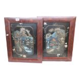 Pair of Oriental Lacquered, Relief and Painted Pictures of Landscape Scenes, 42cms x 30cms,