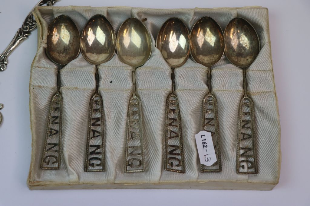 White metal set of six Oriental Teaspoons, the handles marked "Penang" plus a Hallmarked Silver - Image 3 of 5