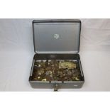 Metal cash Tin with a collection of vintage Coins to include Swiss francs etc