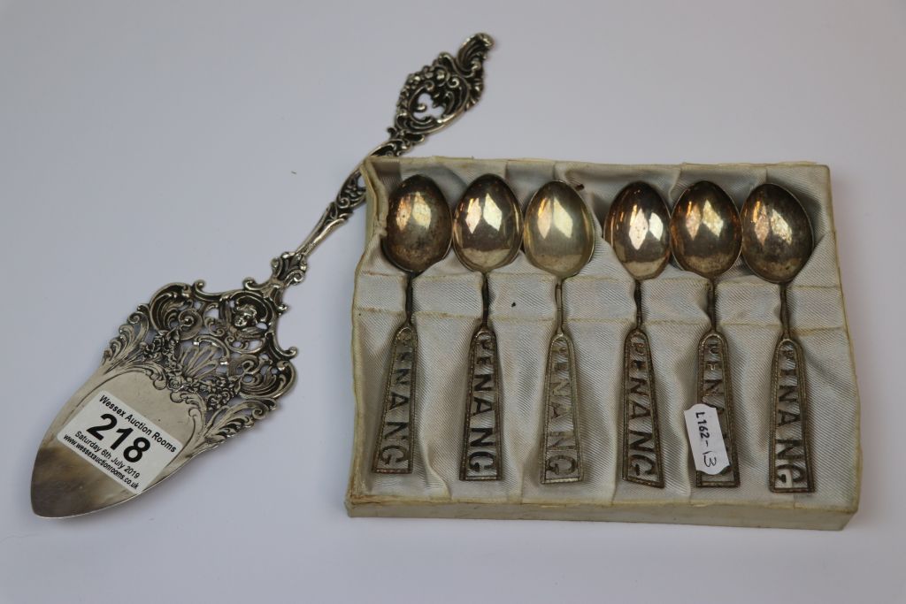 White metal set of six Oriental Teaspoons, the handles marked "Penang" plus a Hallmarked Silver - Image 4 of 5