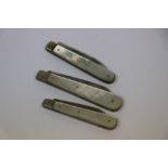 Three Hallmarked Silver & Mother of Pearl fruit knives