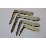 Three Hallmarked Silver & Mother of Pearl fruit Knives plus another