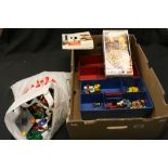 Quantity of Lego bricks and minifigures, Harry Potter features, plus 2 x Lego storage trays (one red