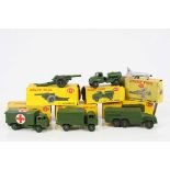 Six boxed Dinky military diecast models to include 677 Armoured Command Vehicle, 7.2 Howitzer, 626