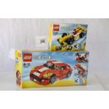 Two boxed Lego Creator 3 in 1 sets to include 31024 Roaring Power and 31002 Mini Racer, unchecked