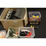 Collection of Scaelxtric to include 2 x slot cars, various track, controllers, barriers etc