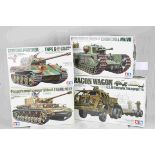 Four Tamiya 1:35 Scale model military vehicles to include No.230 'Dragon Wagon' U.S. 40 Ton Tank