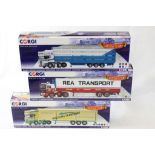 Three boxed 1:50 Corgi Hauliers of Renown ltd edn diecast models to include CC15510 Volvo F12 Fridge