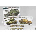 Four Tamiya 1:35 Scale model military vehicles to include No.244 M26 Armoured Tank Recovery Vehicle,