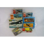 Eight boxed/carded model kits to include Frog 1:72 F201 Heinkel, F248 Messerschmitt (Fuselage