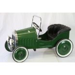 Contemporary green metal pedal car of a vintage model, gd condition