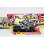 Boxed Corgi 267 Batman Rocket Firing Batmobile diecast model, with Batman and Robin figures, bat