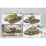 Four Tamiya 1:35 Scale model military vehicles to include No.232 Centaur C.S.Mk.IV British Cruiser