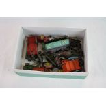 Group of vintage play worn diecast models and figures to include Crescent, Dinky, Britains etc,