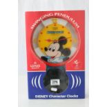 Boxed Disney Character Clocks by Lorus Quartz featuring Mickey Mouse, Swinging Pedulum