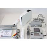 Nintendo - DS Console with Brain Training case only and Wii Console with power supply, 2 x handsets,