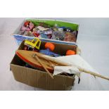 Quantity of mixed toys to include diecast vehicles, wooden yacht, tank, McDonald Happy Meal toys etc