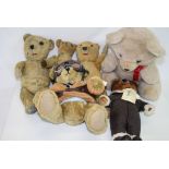 Six teddy bears including 3 x vintage straw filled bears