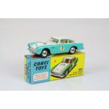 Boxed Corgi 309 Aston Martin Competition Model in two tone white and turquoise, race number 7,
