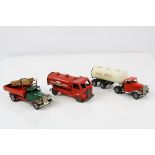 Three Triang Minic tin plate models to include Minic Dairies, ESSO Tanker and Trailer truck, some