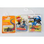 Three carded Corgi Junior diecast & plastic models to include 67 Popeyes Boat, 78 Batman Batcopter