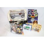 Two boxed 1:18 Burago diecast models to include Jaguar SS100 and Mercedes Benz SSX, 3 x Lledo and