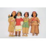 Four mid 20th C Native American dolls, plastic, gd overall