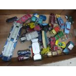 Group of vintage play worn diecast models to include Corgi, Matchbox, Dinky featuring TV related