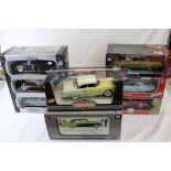 Six boxed 1:18 diecast models to include Motor Max No. 73109 1958 Corvette, Anso 1963 Ford