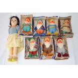 Set of Chad Valley Hygienic Toys Snow White and the Seven Dwarfs soft toys, overall condition is vg,