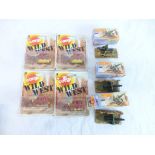 Four carded Corgi Wild West 114 Stagecoach models plus 3 x boxed Matchbox 32 Field Guns (all vg,