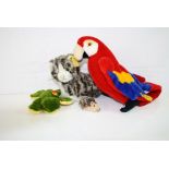 Four Steiff animals to include Cat, Parrot, Frog and baby Hedgehog, all vg with yellow tags